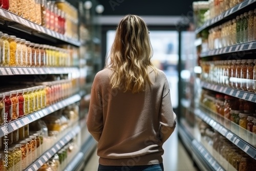 rear view of a young woman in a store choosing goods Generative AI © València