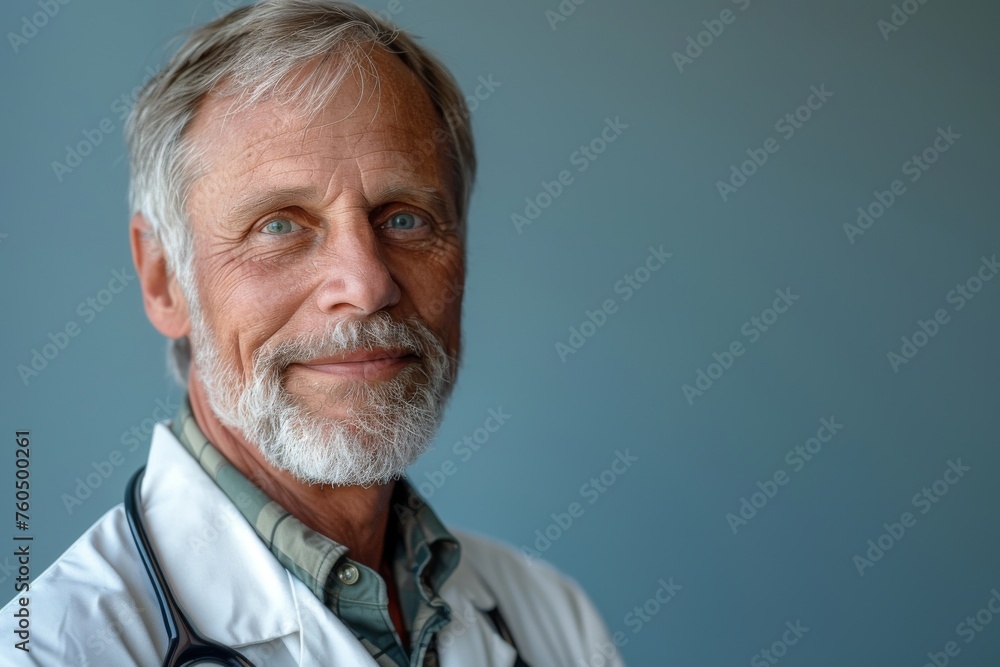 Experienced male family doctor with a friendly smile and stethoscope Experienced male family doctor with a friendly smile and stethoscope
