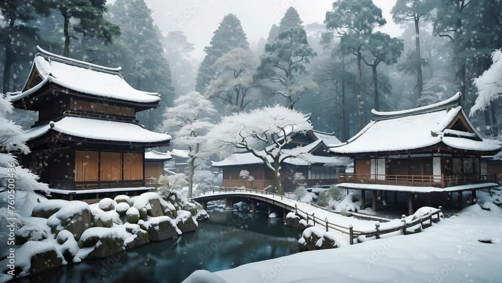 Snowy Serenity: Traditional Japanese Terrace House During Christmas