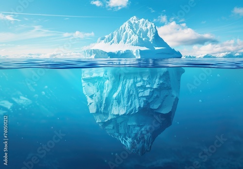 Majestic Iceberg with a Submerged Part in the Arctic Sea