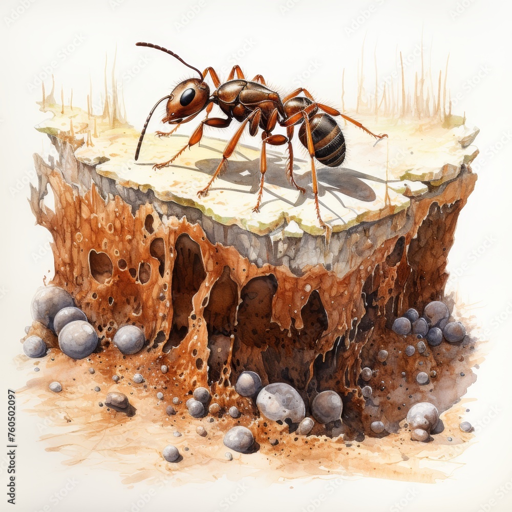 Cross-sectional illustration of a beehive, showing the honeycomb ...