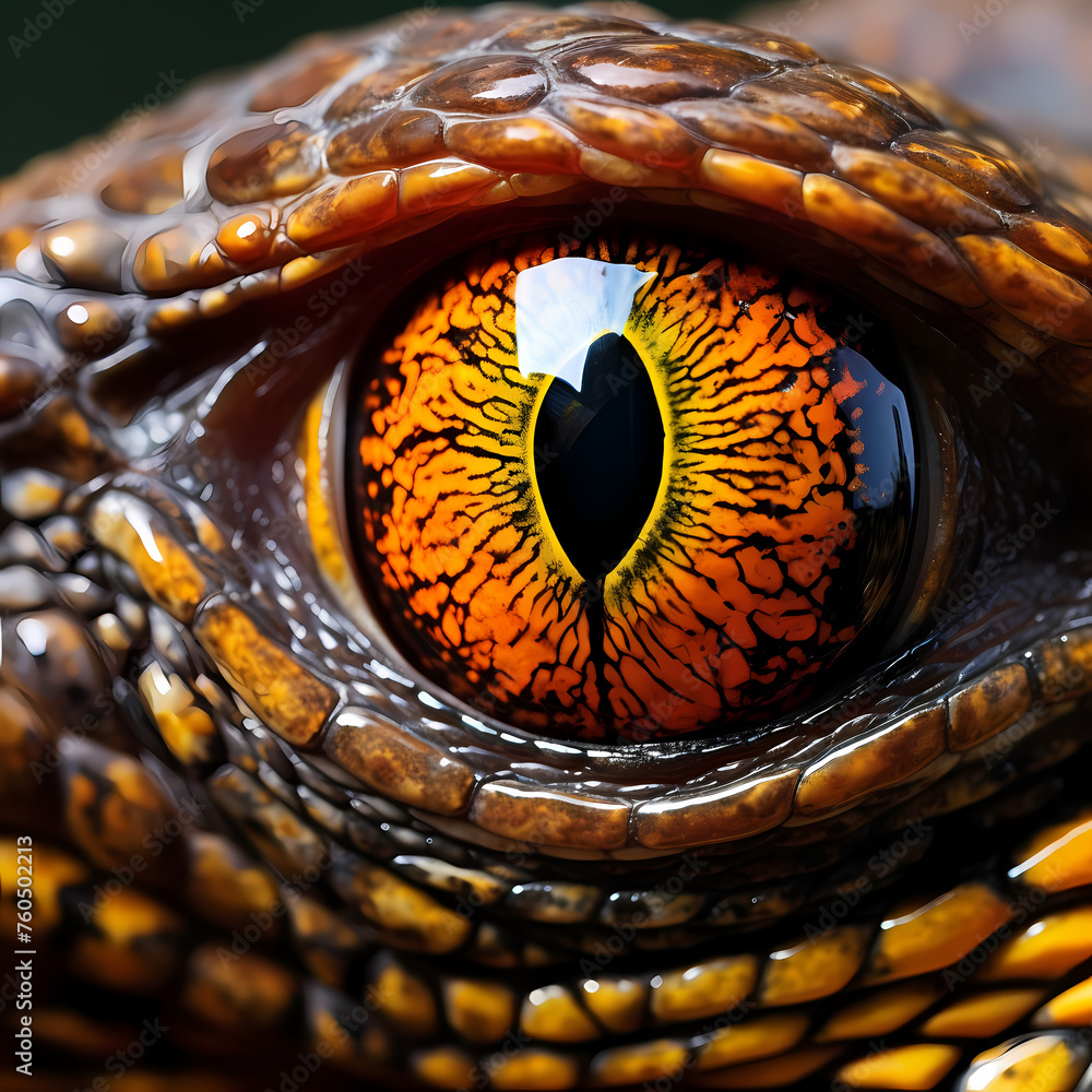 A close-up of a reptiles eye in vivid detail. 