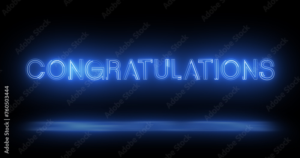 Congratulations neon lettering typography celebration wishes illustration. Retro-style graduate poster advertisement asset video horizontal impactful colors. Creative neon lights glowing success msg.