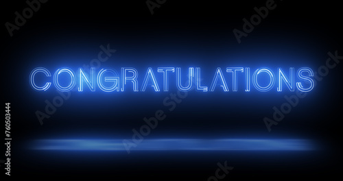 Congratulations neon lettering typography celebration wishes illustration. Retro-style graduate poster advertisement asset video horizontal impactful colors. Creative neon lights glowing success msg.