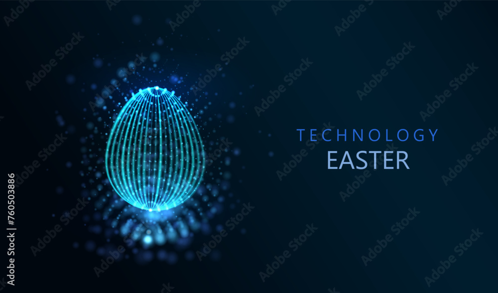 Easter egg technology background. Neon explosion splash surface shapes design. Future holiday digital card vector. - obrazy, fototapety, plakaty 