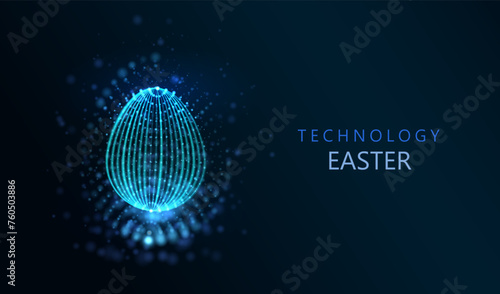 Easter egg technology background. Neon explosion splash surface shapes design. Future holiday digital card vector. © SidorArt