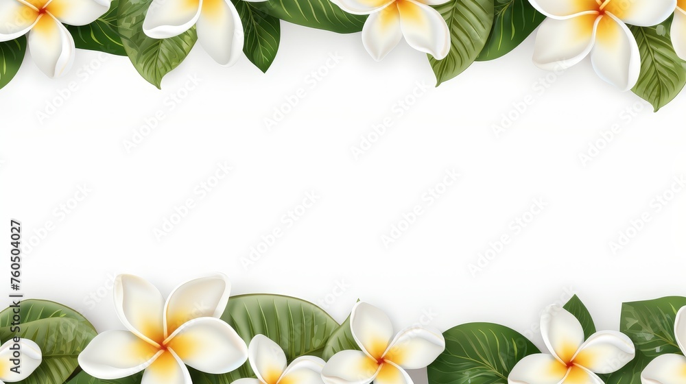Frangipani flowers border, elegant greeting card design with ample space for text or design elements Frangipani flowers border, elegant greeting card design with ample space for text or design elements