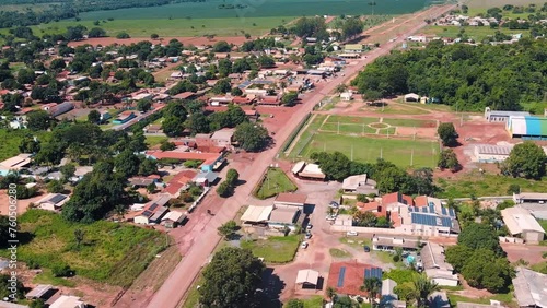 Aerial landscape of village of Bom Jardim during summer in Nobres countryside in Mato Grosso