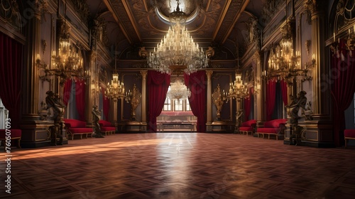  a Victorian ballroom with crystal chandeliers  ornate mirrors  and grand velvet curtains 