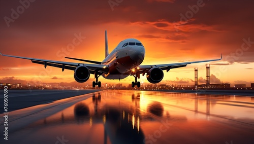 Realistic Photo of an Airplane Taking Off from Airport Runway: Aviation and Travel Concept   © zahidcreat0r