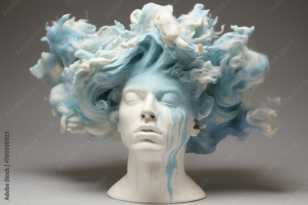 Cloud sculpted human head merging ethereal and earthly in captivating nature artistry display
