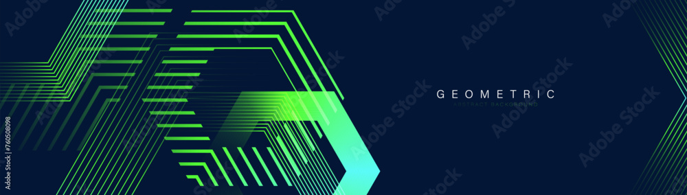 Abstract design with green glowing hexagon geometric lines background. Modern minimal trendy lines pattern. Vector illustration