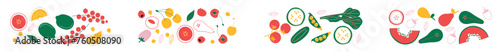Vegetables and fruits abstract collection. Flat vector illustration