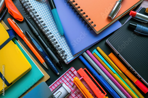 school stationery, pens, notebooks