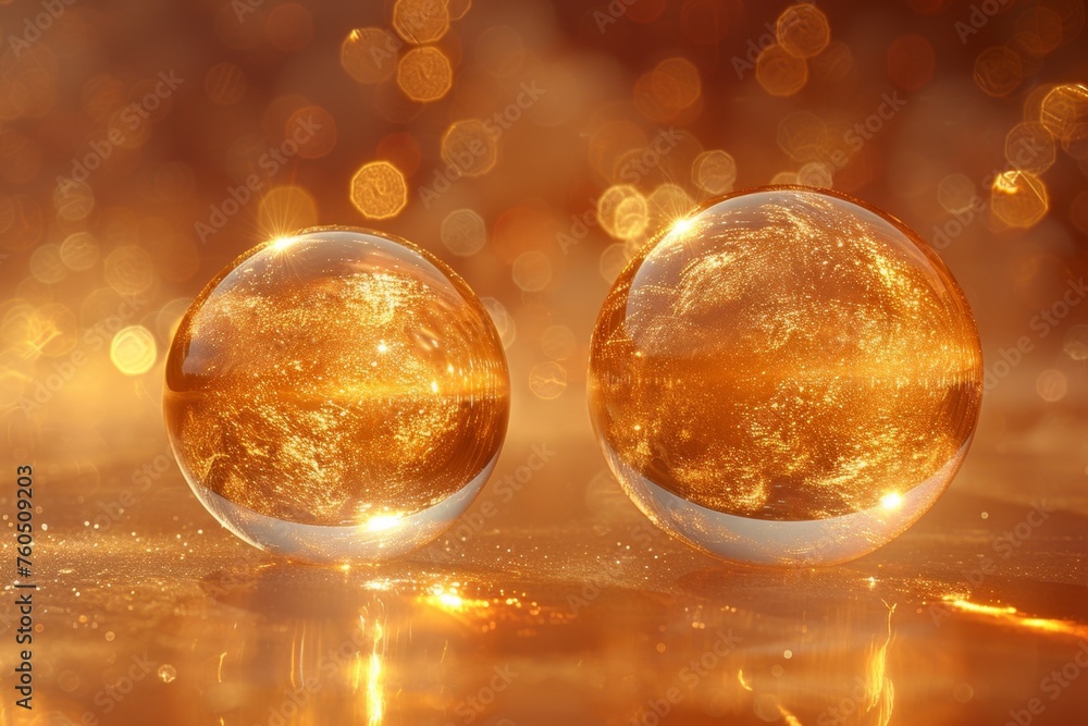 two shiny spheres of golds