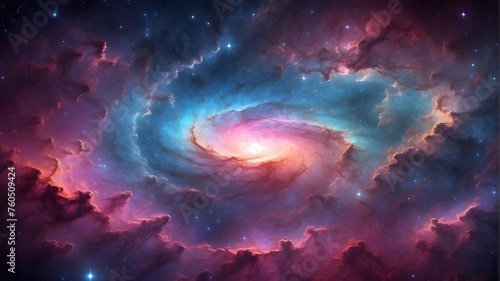 Vibrant cosmic cloud nebula in space captured in an HDRI panorama. Starry  night sky. Astronomy and universe science. Nebulae  galaxies  and supernova backdrop wallpaper in space. 