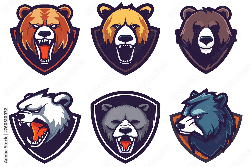 Esport six different Bear logo on white background сreated with Generative Ai Esport six different Bear logo on white background сreated with Generative Ai