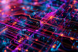 A close-up perspective of an artificial intelligence system generating complex algorithms in a digital workspace, with vibrant lines and patterns symbolizing the flow of data and i