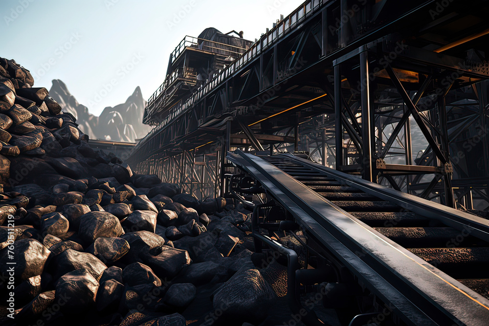 Ores on the tracks of metallurgical factories. AI technology generated image