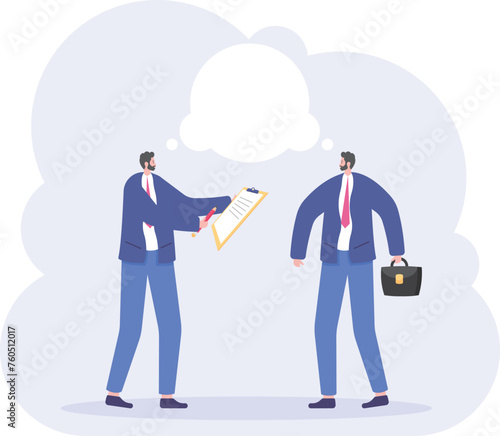 Businessman is conducting a survey. Businessman answers questions of interview. Concept of survey, 

