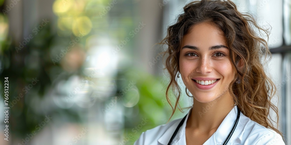 A friendly and kind professional doctor, a woman in a clinic, exuding confidence and care. A friendly and kind professional doctor, a woman in a clinic, exuding confidence and care.
