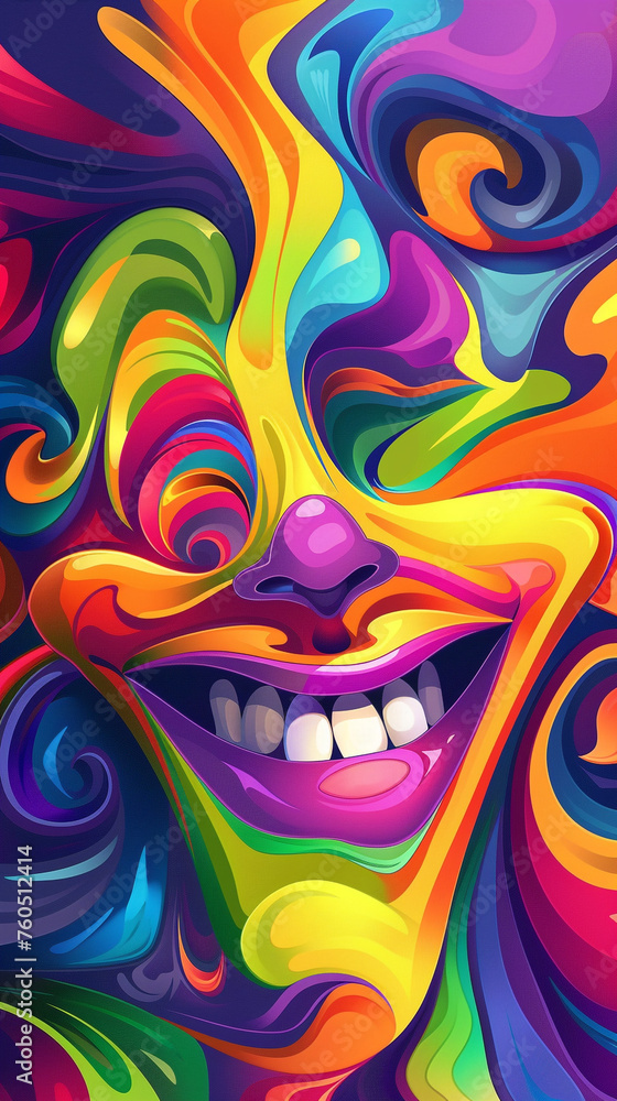 Psychodelic retro shape of a smiling cartoon сreated with Generative Ai