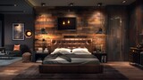Leather-Clad Tranquility: A Masculine Retreat Featuring Rustic Industrial Lighting