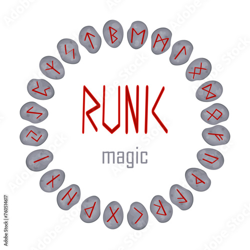 RUNIC MAGIC. Scandinavian runes carved on stones. Stones. Magic, runic magic, fortune telling. Fehu, Uruz, Thurisaz, Ansuz, Raido, Kano, Gebo, Wunjo, Hagalaz, Nauthis, Isa, Jer, Eihwas, Perth, Algiz,  photo