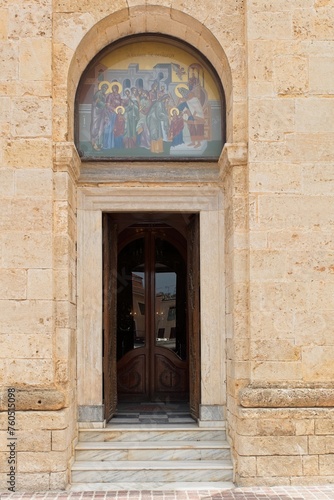 Doorway to The Presentation of the Virgin Mary Holy Metropolitan Church  Chania  Crete  Greece.
