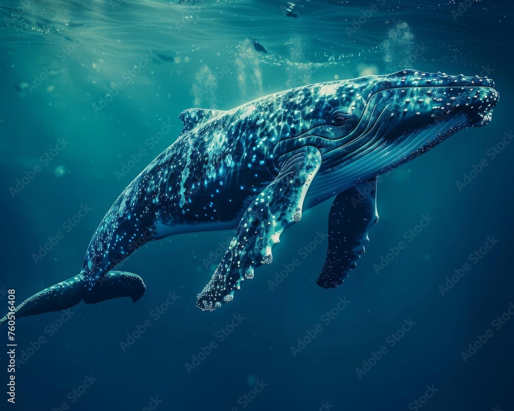Naklejka premium Brain-computer interfaces enabling communication with whales, leading to ocean conservation breakthroughs