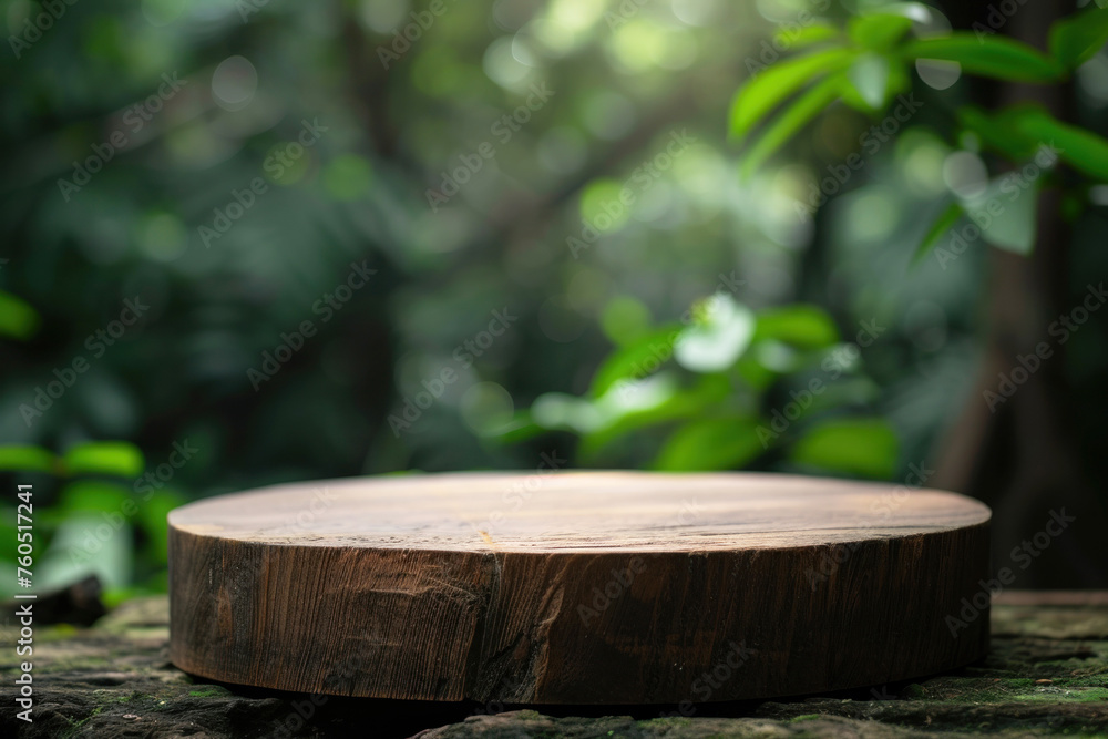 empty wooden podium nature blured background product presentation. empty wooden podium nature blured background product presentation.