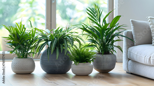 cozy living room potted plant and blurry background