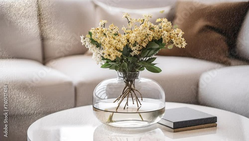 Elegant Bloom: A single exquisite flower delicately arranged in a lavish vase, adding a touch of sophistication to a lu Seamless looping 4k time-lapse virtual video animation background. Generated AI