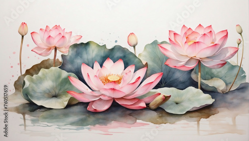 Watercolor Lotus Flowers
