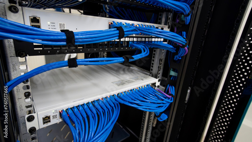 Firewall and Network Cables on a Server Rack Cabinet
