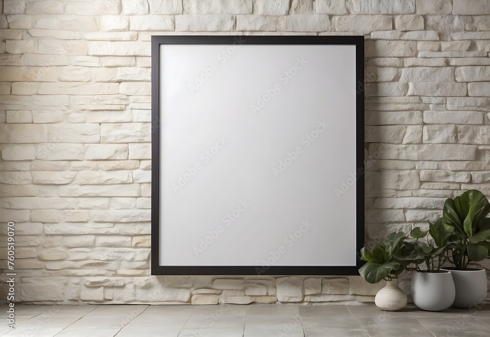 White blank poster frame on a textured stone wall, generative AI White blank poster frame on a textured stone wall, generative AI