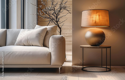 Close up Lamp  and Sofa. Modern Interior background