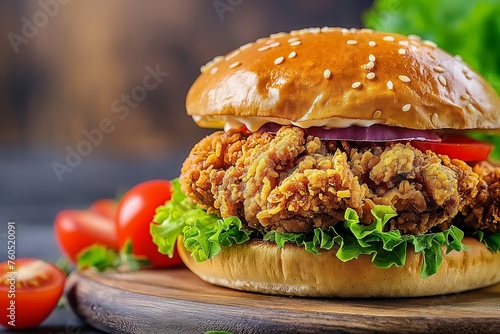 Wallpaper Mural fresh chicken burger sandwich with ingredients and spices, Macro Torontodigital.ca