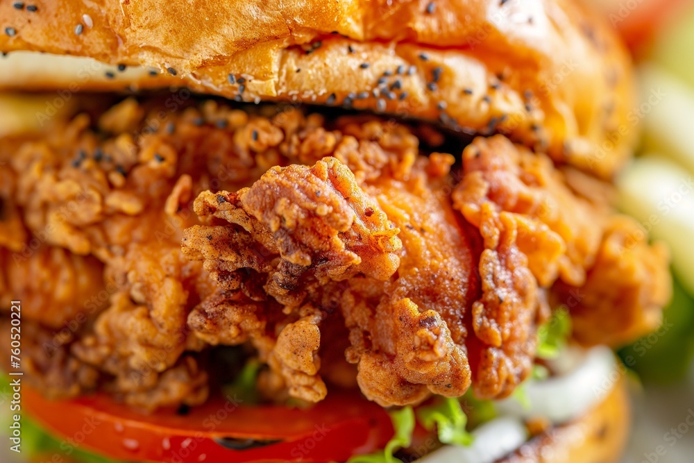 fresh chicken burger sandwich with ingredients and spices, Macro fresh chicken burger sandwich with ingredients and spices, Macro