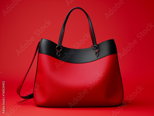 elegant black handle bag on trendy background. elegant and functional design. crafted in red lambaskin сreated with Generative Ai