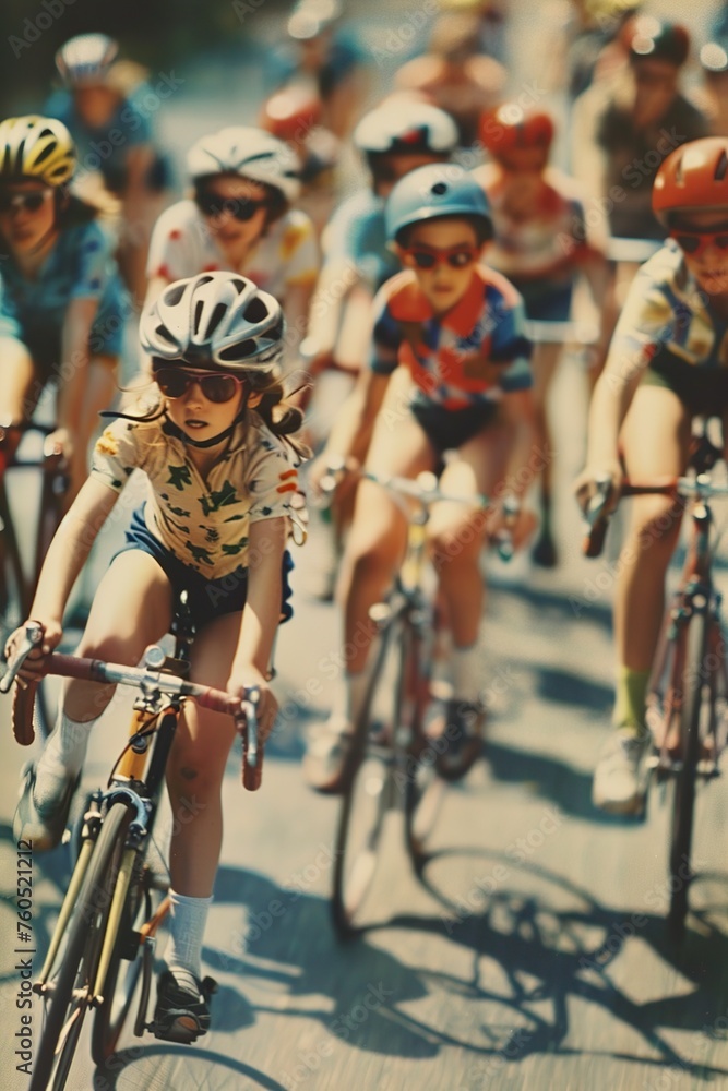 Fototapeta premium Children Riding Bikes Down a Road