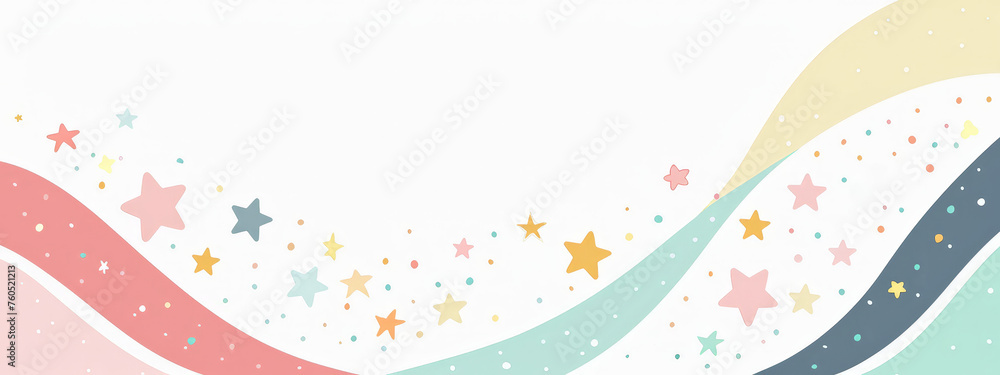 A colorful wave of stars with a white background