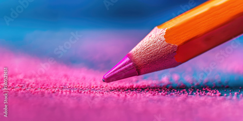 Close-Up of Pencil drawing line on Textured paper Surface. Simple Macro shot of a ballpoint pen on background with copy space. photo
