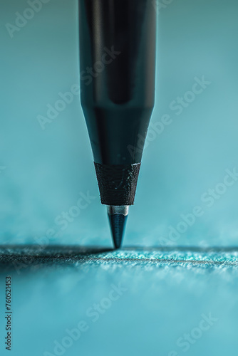 Close-Up of Pen drawing line on Textured paper Surface. Simple Macro shot of a ballpoint pen on background with copy space.