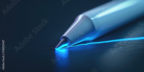 Close-Up of Pen drawing line on Textured paper Surface. Simple Macro shot of a ballpoint pen on background with copy space. photo