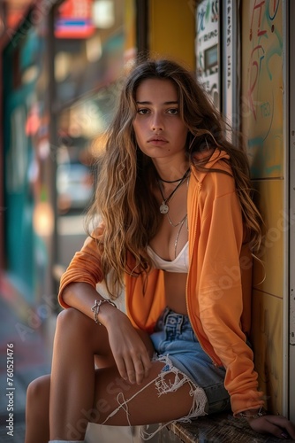 young woman on the street looking at the camera
