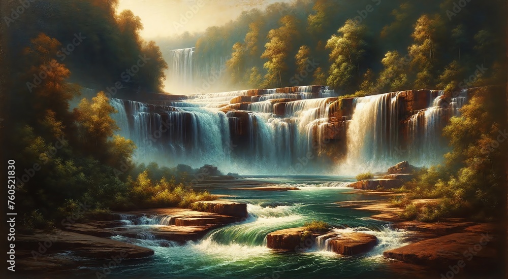 Oil Painting Landscape of Little River Falls in Alabama