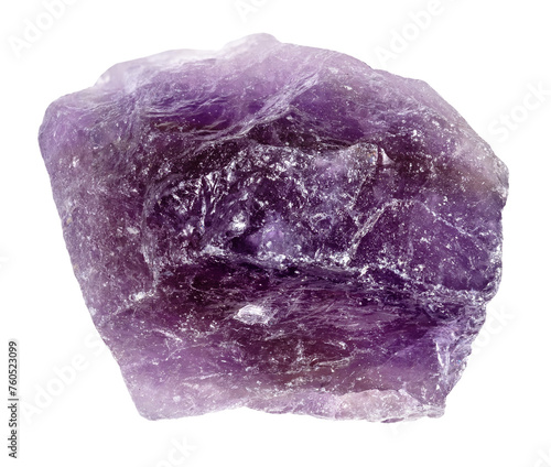 specimen of natural rough amethyst rock cutout on white background