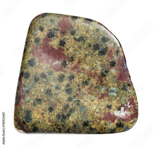 specimen of natural polished epidosite rock cutout photo