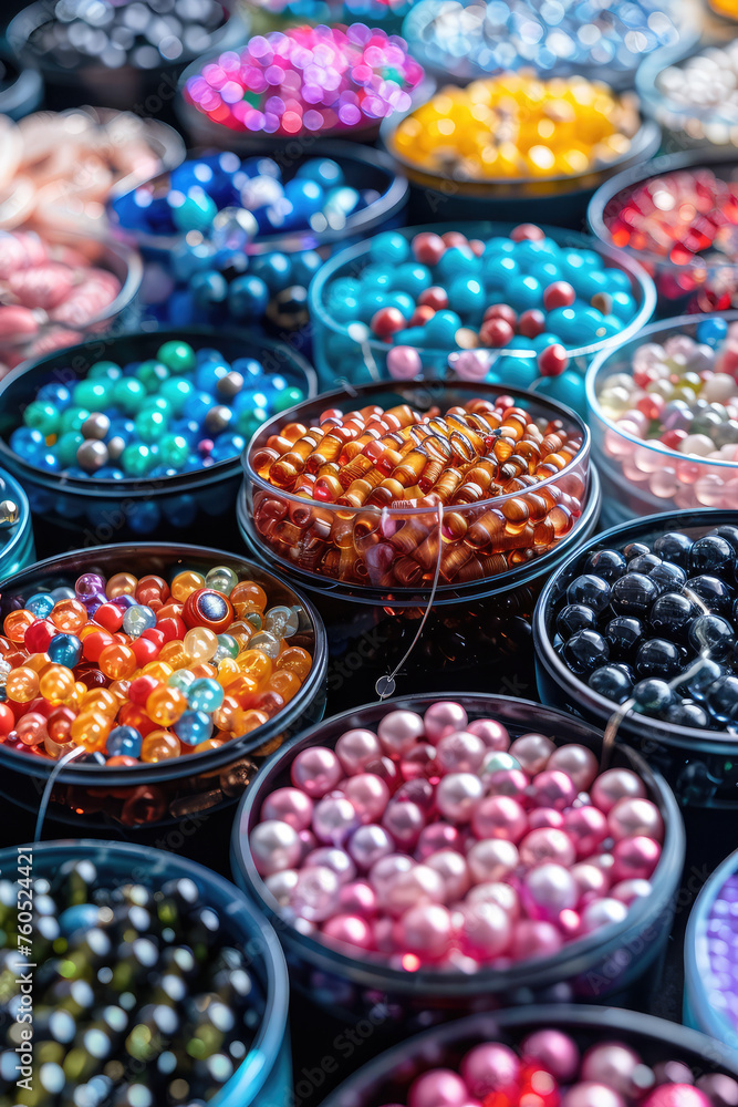 Luxurious Assortment of Jewelry and Beads. An elegant display of assorted jewelry pieces, Background for jewelry making kit. Beads, fishing line, charms. Luxurious Assortment of Jewelry and Beads. An elegant display of assorted jewelry pieces, Background for jewelry making kit. Beads, fishing line, charms.